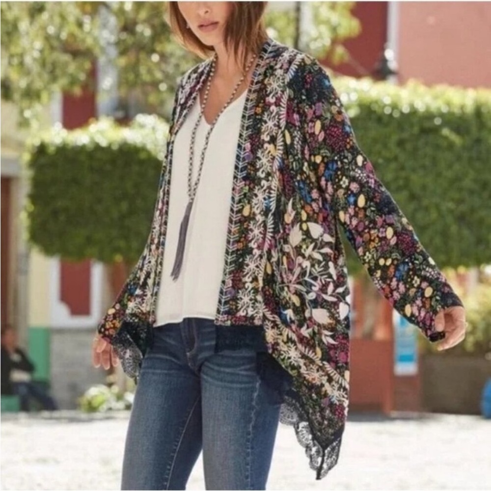 Sundance Garden Serenity Embroidered Kimono Boho Cardigan Wrap Size XS/Small